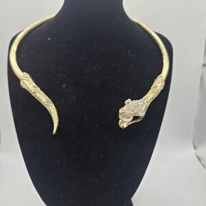 Thalia Sodi Necklace Choker Gold Tone snake Serpent Crystals